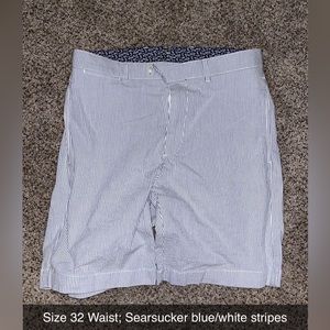 Searsucker Shorts; Size 32 Waist; Blue/White stripes